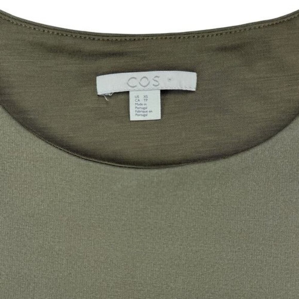 Cos Women's Khaki Ruffle Sleeve Dress Size XS Pockets - Picture 4 of 6